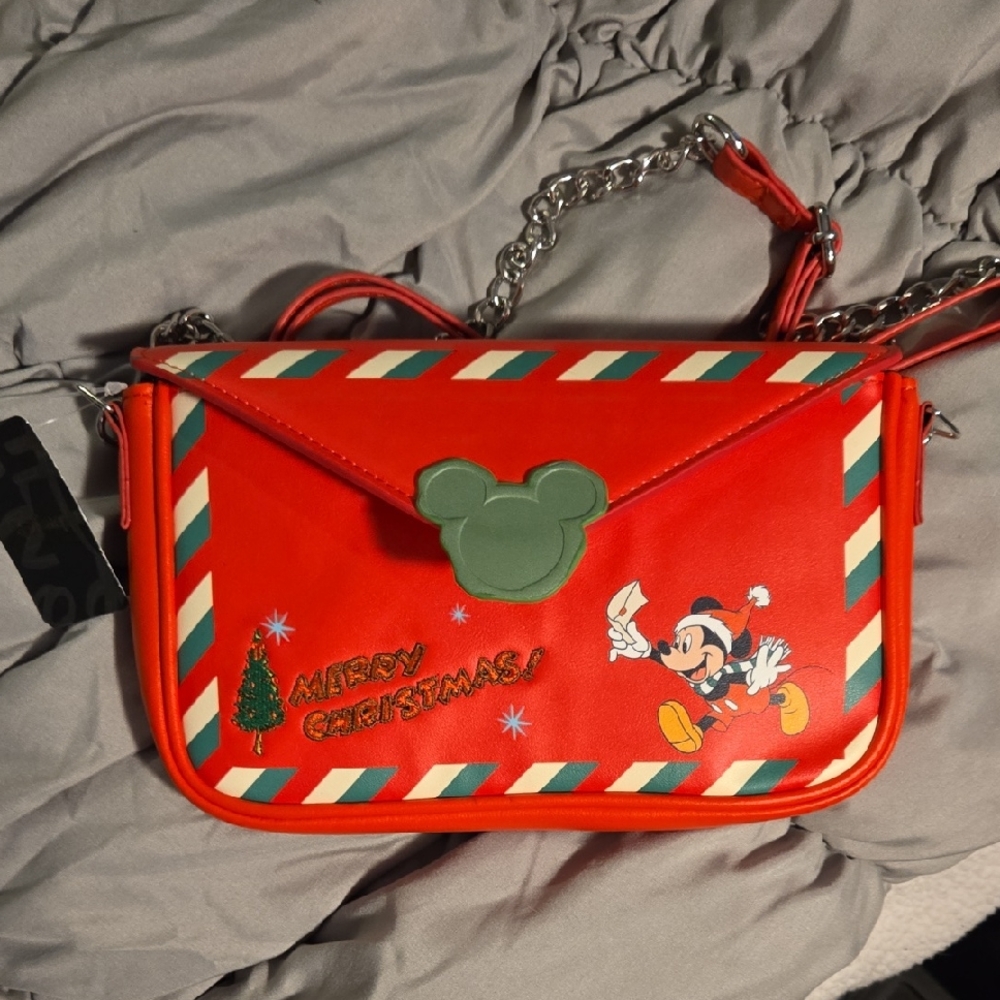 Disney Red and Green Mickey Christmas Crossbody Bag